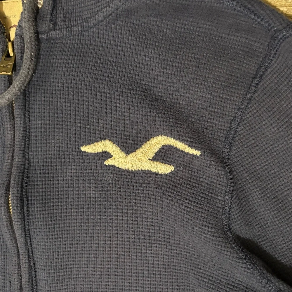 Hollister Waffle Knit Full Zip Hoodie Men's M Blue Fleece Y2K Wave Crashers - Picture 6 of 10